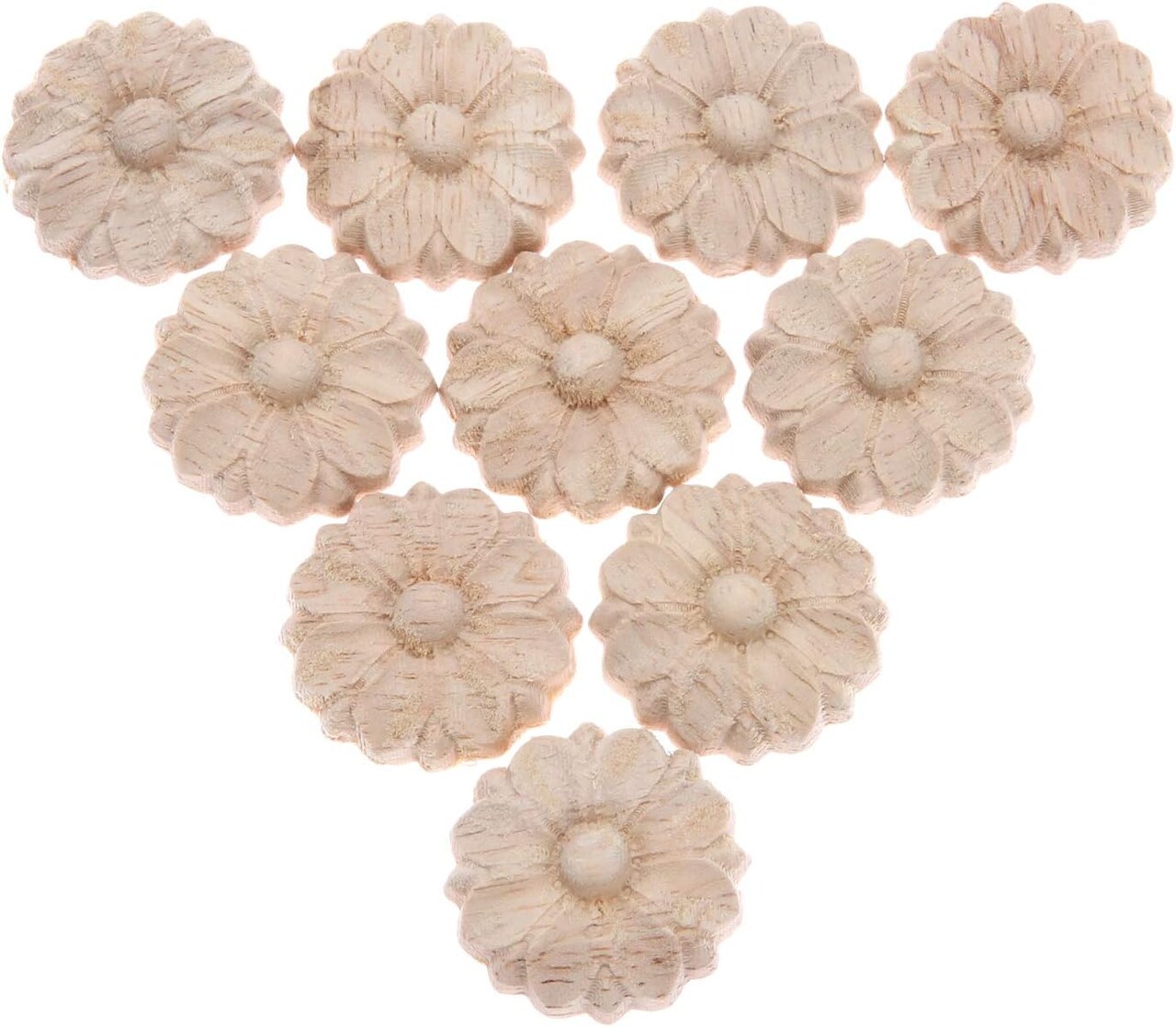10-Pack Wood Rosettes Little Onlay Appliques, Unpainted Round Flower Carving Craft Decals for Home Chests Cabinet Door Cupboard Dresser Bed Wall Pew Wardrobe Furniture Decor (Dia-3cm/1.18")